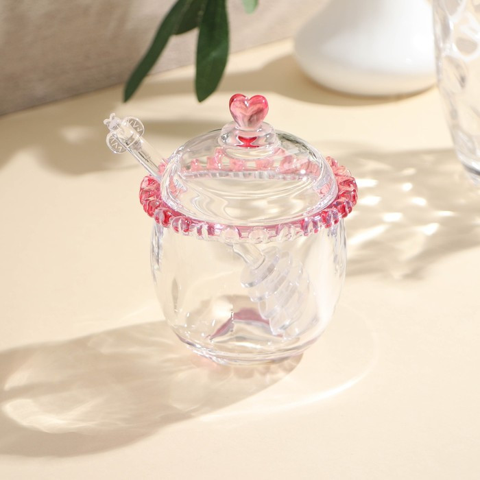 Баночка стеклянная для мёда и варенья c ложкой «Розе», 240 мл, 9,5×12 см - фото 1 - id-p217624223