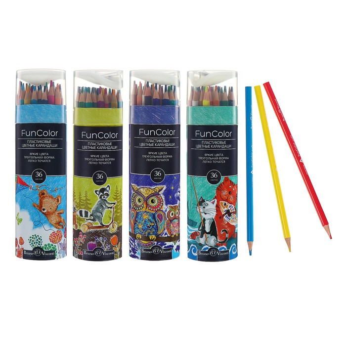 Карандаши цветные 36 цветов Funcolor пластиковые, в картонной тубе, МИКС - фото 1 - id-p217624600