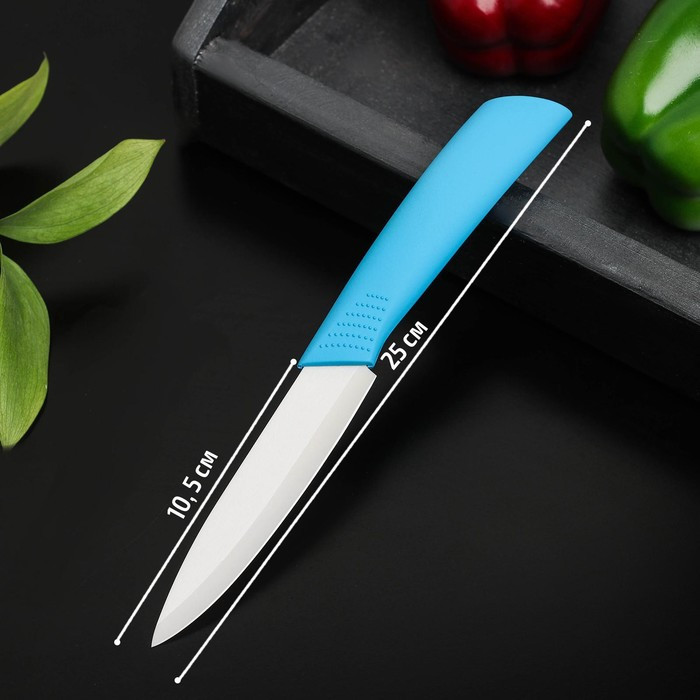 Нож керамический Доляна «Симпл», лезвие 10,5 см, ручка soft touch, цвет синий - фото 2 - id-p217624794