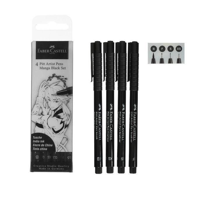 Набор ручек капиллярных 4 штуки (линеры XS, S, F; кисть B), Faber-Castell PITT® Artist Pen Manga, цвет черный - фото 1 - id-p217624670
