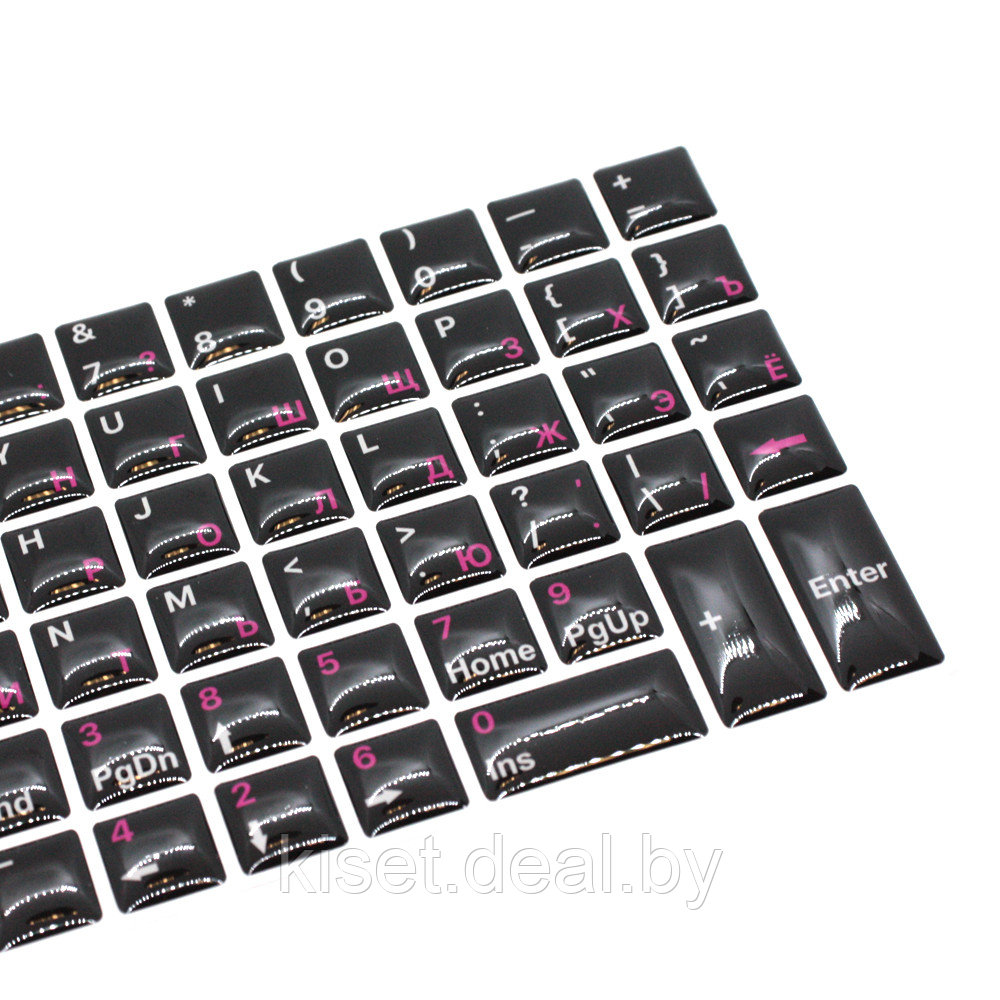 Силиконовые наклейки черные на клавиатуру 69 символов (розовые символы ENRU-S69106) - фото 2 - id-p217625647