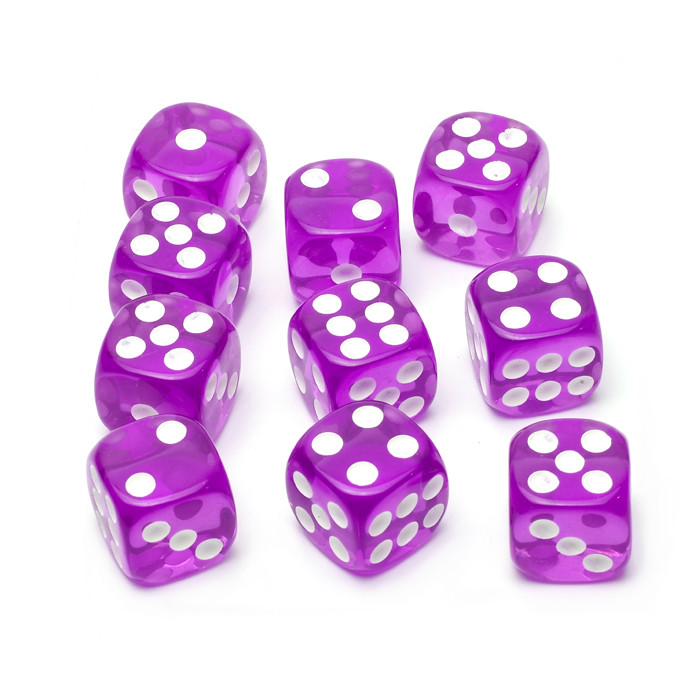 Набор кубиков D6 STUFF PRO 10 шт., прозрачный фиолетовый - фото 1 - id-p217627604