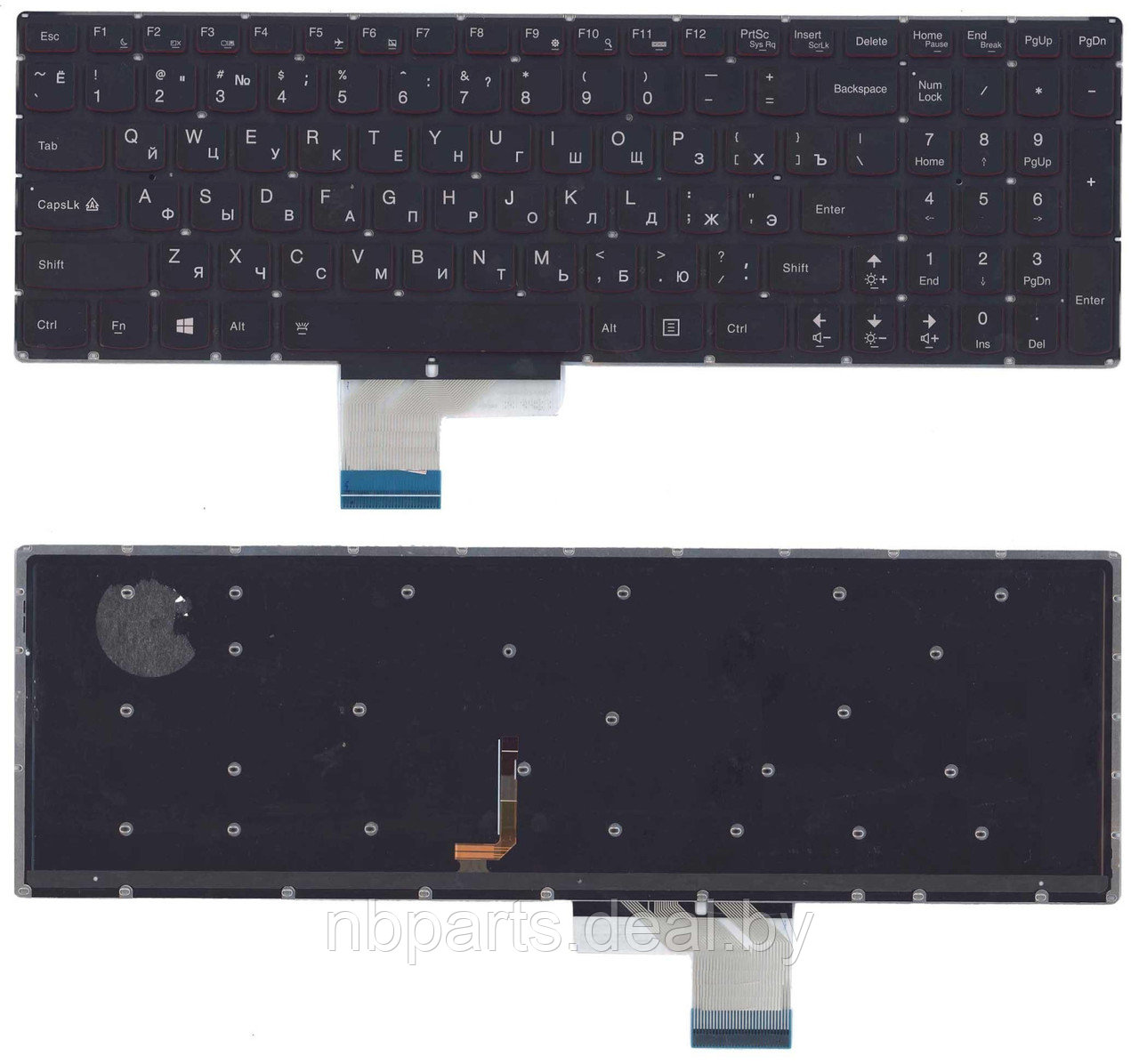 Клавиатура для ноутбука Lenovo IdeaPad Y50-70, U530, чёрная, с подсветкой, RU - фото 1 - id-p111774354