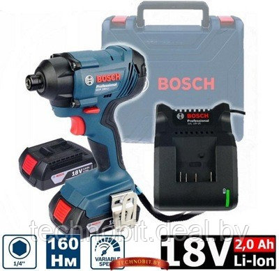 Аккумуляторный ударный винтовёрт Bosch GDR 180-Li Professional (06019G5123) 2 акк. 18V, 2.0 А/ч, чемодан - фото 1 - id-p217631528