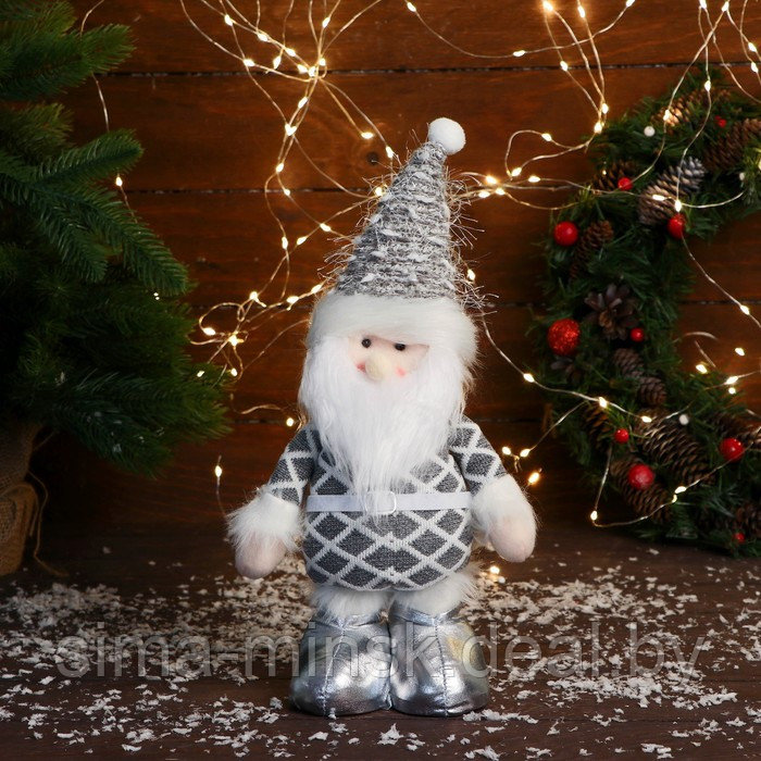 Мягкая игрушка "Дед Мороз в костюме с ремешком" 16х30 см, серый - фото 1 - id-p217632759