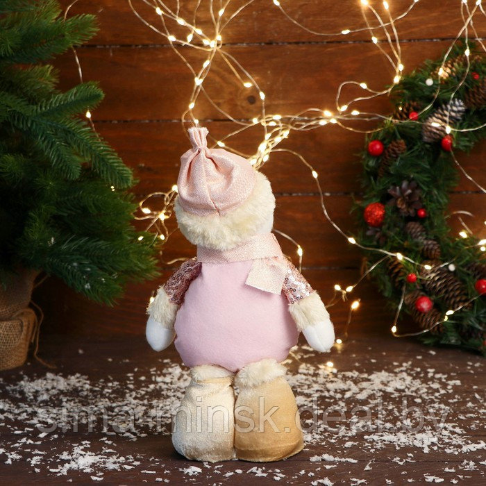 Мягкая игрушка "Снеговик в костюме с цветочками" стоит, 13х27 см, розовый - фото 2 - id-p217632762