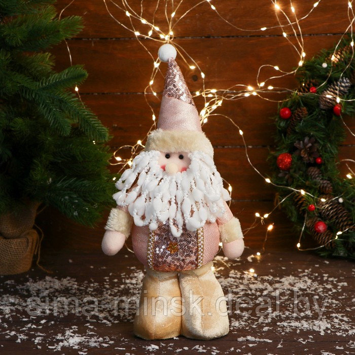 Мягкая игрушка "Дед Мороз в костюме с цветочками" стоит, 13х30 см, розовый - фото 1 - id-p217632763
