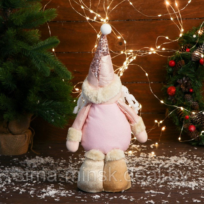 Мягкая игрушка "Дед Мороз в костюме с цветочками" стоит, 13х30 см, розовый - фото 2 - id-p217632763