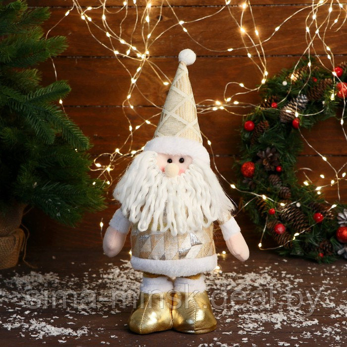 Мягкая игрушка "Дед Мороз в костюме с ромбиками, длинные ножки" стоит, 14 см, золото - фото 2 - id-p217632767