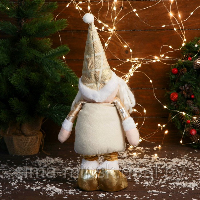 Мягкая игрушка "Дед Мороз в костюме с ромбиками, длинные ножки" стоит, 14 см, золото - фото 3 - id-p217632767
