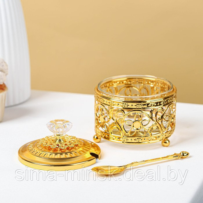Сахарница «Дарина», 200 мл, 9×10 см, с ложкой, цвет золотой - фото 2 - id-p217632939