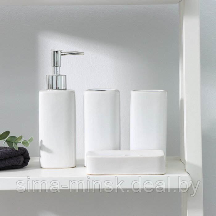 Набор аксессуаров для ванной комнаты Доляна «Статика», 4 предмета (дозатор 300 мл, мыльница, 2 стакана), цвет - фото 1 - id-p217633387