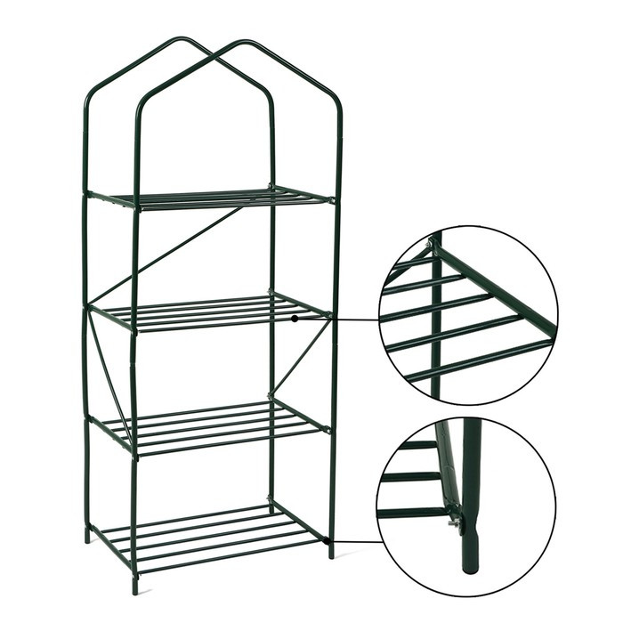 Стеллаж для рассады, 4 полки, 160 × 60 × 40 см, металлический каркас d = 16 мм, без чехла - фото 3 - id-p217633886