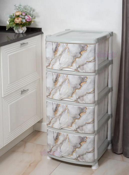 Пластиковый комод на 4 ящика на кухню в ванную гардеробную для детской спальни прихожей VIOLET МРАМОР 035250 - фото 2 - id-p217515063