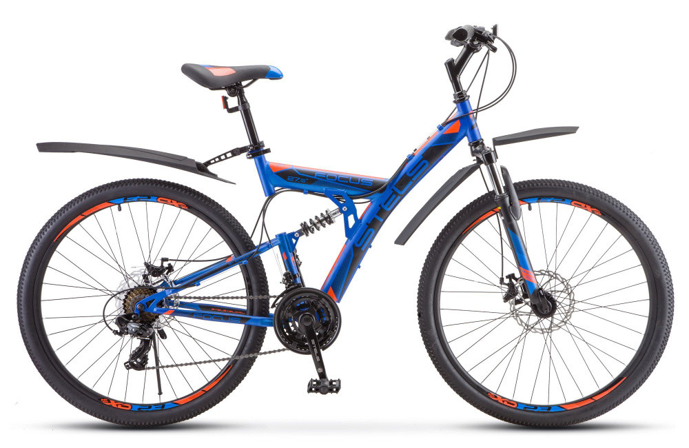 Велосипед Stels Focus MD 21-sp 27.5 V010 2023 (синий/неоновый красный) - фото 1 - id-p217644233