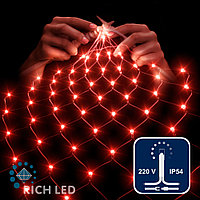 Светодиодная сетка Rich LED 2*1.5 м, Красный, 192 LED, 220 B, прозрачный провод, IP54