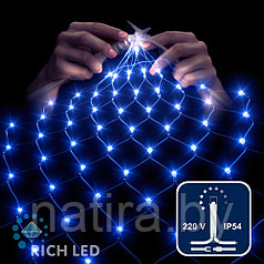 Светодиодная сетка Rich LED 2*1.5 м, Синий, 192 LED, 220 B, прозрачный провод, IP54