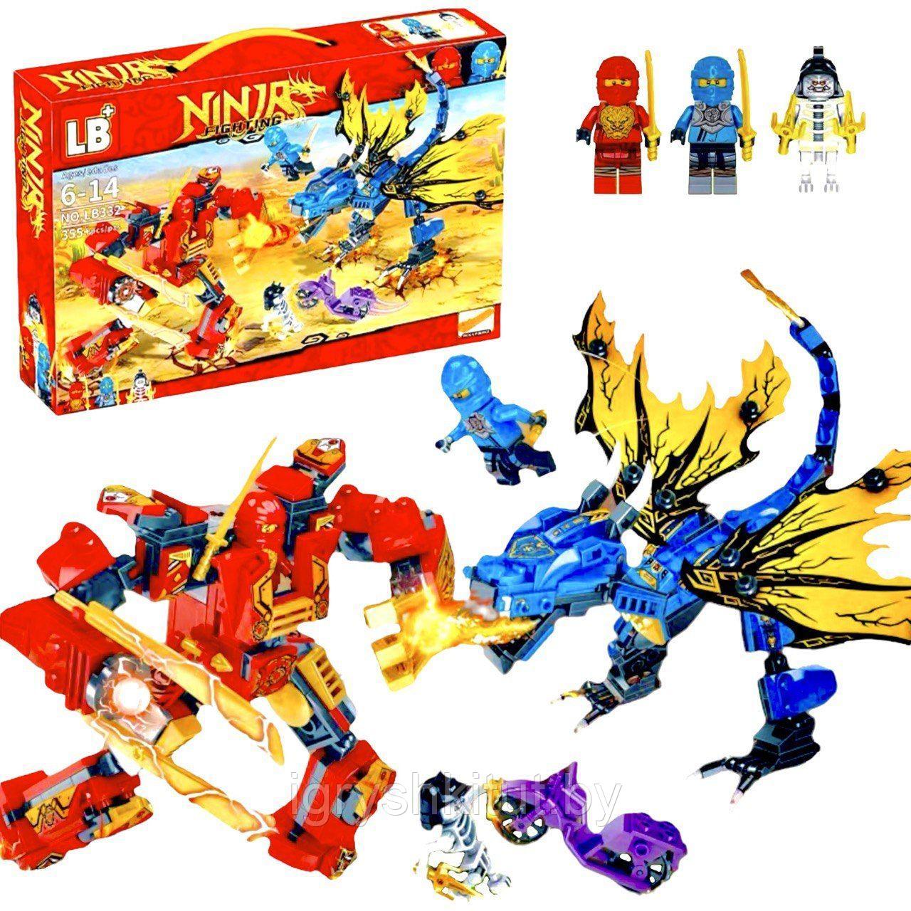 Конструктор ниндзя "Сражение дракона Молнии и Робота Кая" (Ninjago, аналог Lego), 355 деталей