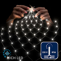 Светодиодная сетка Rich LED 2*1.5 м, белый, 192 LED, 220 B, прозрачный провод, IP54