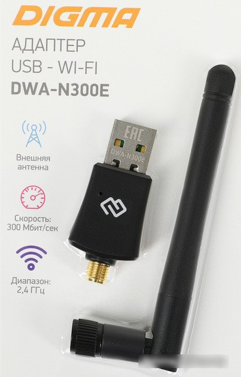 Wi-Fi адаптер Digma DWA-N300E - фото 1 - id-p217650696