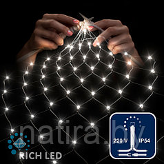Светодиодная сетка Rich LED 2*1.5 м, белый, 192 LED, 220 B, прозрачный провод, колпачок, IP65