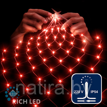 Светодиодная сетка Rich LED 2*3 м, краасный, 384 LED, 220 B, прозрачный провод, колпачок, IP54, фото 2