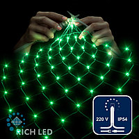 Светодиодная сетка Rich LED 2*3 м, зеленый, 384 LED, 220 B, прозрачный провод, колпачок, IP54