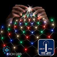 Светодиодная сетка Rich LED 2*3 м, Мульти, 384 LED, 220 B, прозрачный провод, колпачок, IP54