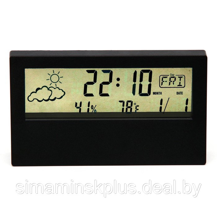 Часы настольные электронные: будильник, термометр, календарь, гигрометр, 13.3х7.4 см, черные - фото 1 - id-p217665082