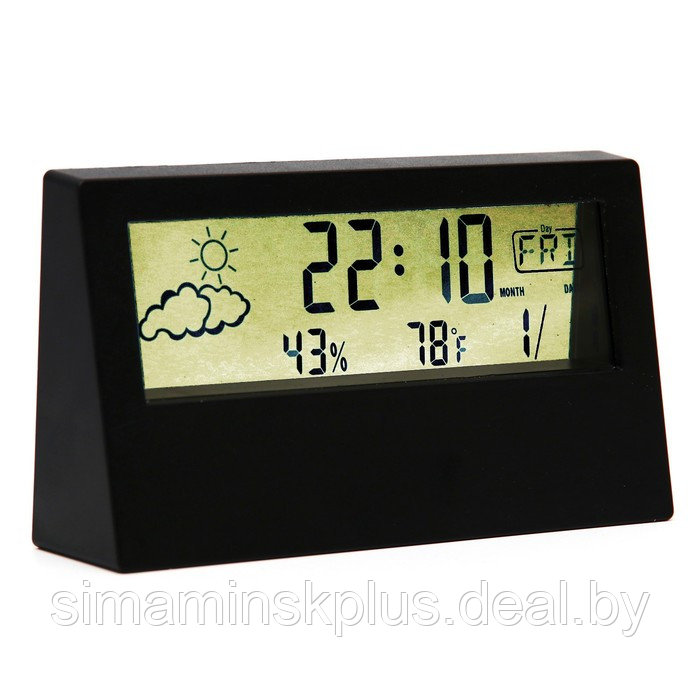 Часы настольные электронные: будильник, термометр, календарь, гигрометр, 13.3х7.4 см, черные - фото 2 - id-p217665082