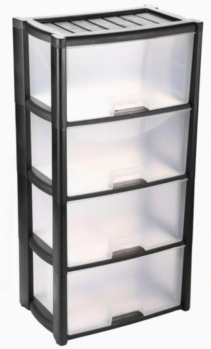 Комод пластиковый на 4 ящика прозрачный из пластика тумбочка для кухни ванной АЛЬТЕРНАТИВА М7925 черный - фото 1 - id-p217179615