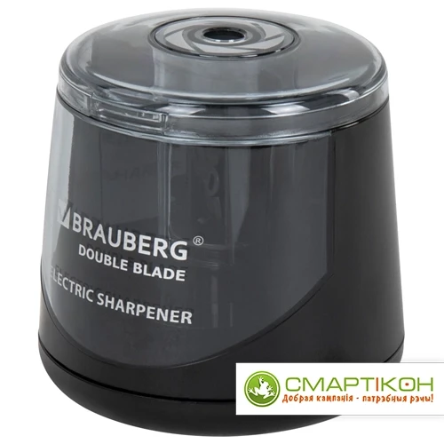 Точилка электрическая BRAUBERG DOUBLE BLADE BLACK, двойное лезвие, питание от 2 батареек АА - фото 1 - id-p217673668
