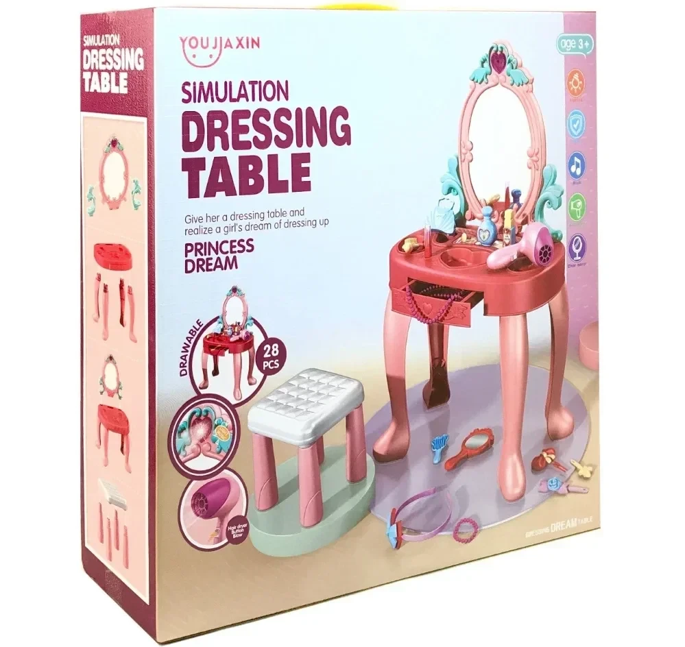 Детское игрушечное трюмо для девочки, игровой набор туалетный столик со стульчиком, детское трюмо 678-2A - фото 1 - id-p217679627