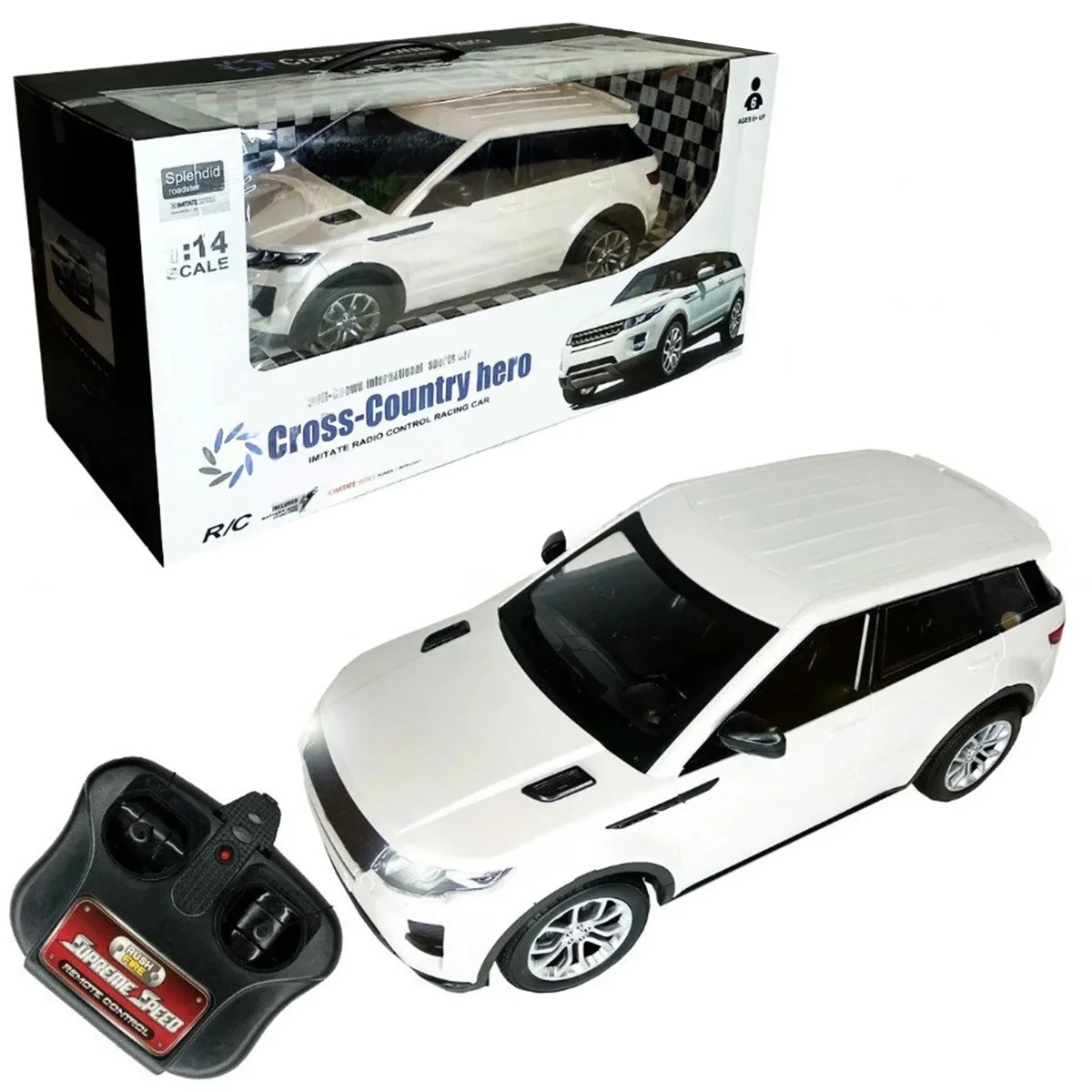 Машинка Рэндж Ровер радиоуправляемая 1:14 на аккумуляторе с LED фарами Cross-Country Hero белого цвета 33 см - фото 1 - id-p217679633