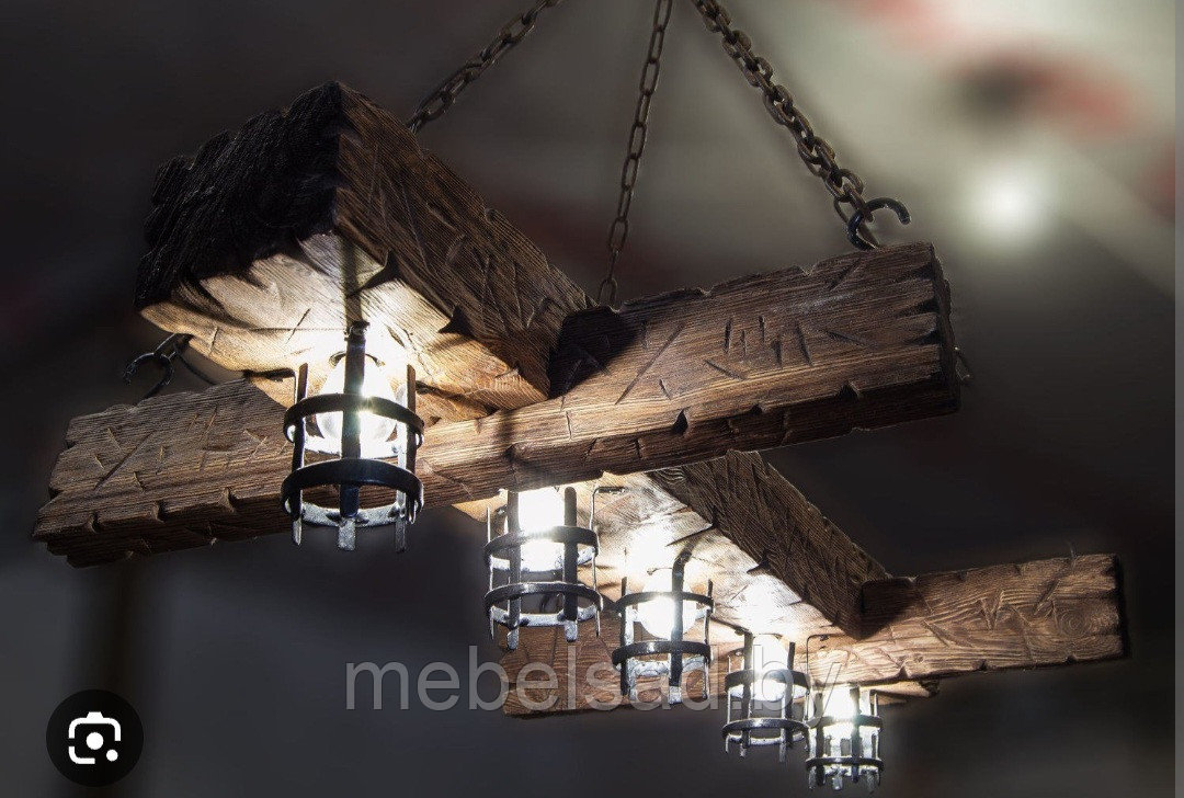 Люстра рустикальная деревянная "Лофт Супер №31" на 5 ламп