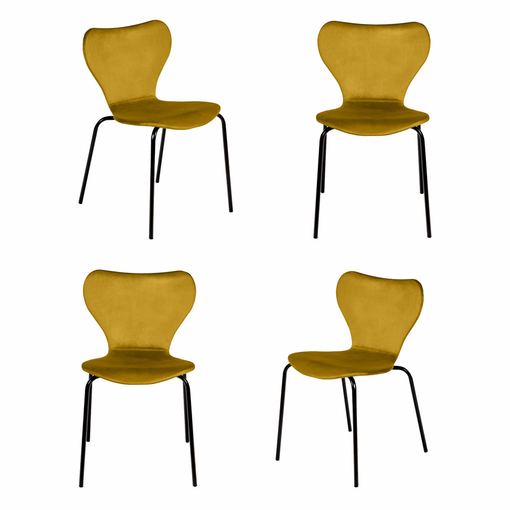 Комплект из 4-х стульев Seven Style горчичный велюр с чёрными ножками - фото 1 - id-p217680713