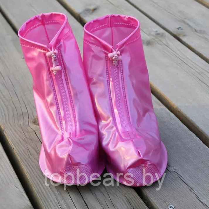 Защитные чехлы (дождевики, пончи) для обуви от дождя и грязи с подошвой цветные, Розовые р-р 32-34(XS)