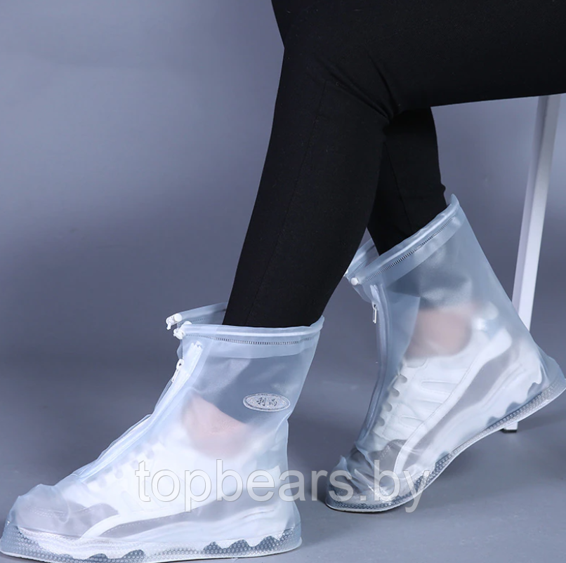 Защитные чехлы (дождевики, пончи) для обуви от дождя и грязи с подошвой цветные, Белые р-р 43-44 (2XL)