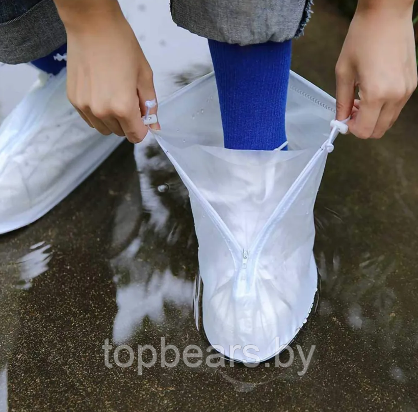 Защитные чехлы (дождевики, пончи) для обуви от дождя и грязи с подошвой цветные, Белые р-р 41-42 (XL)