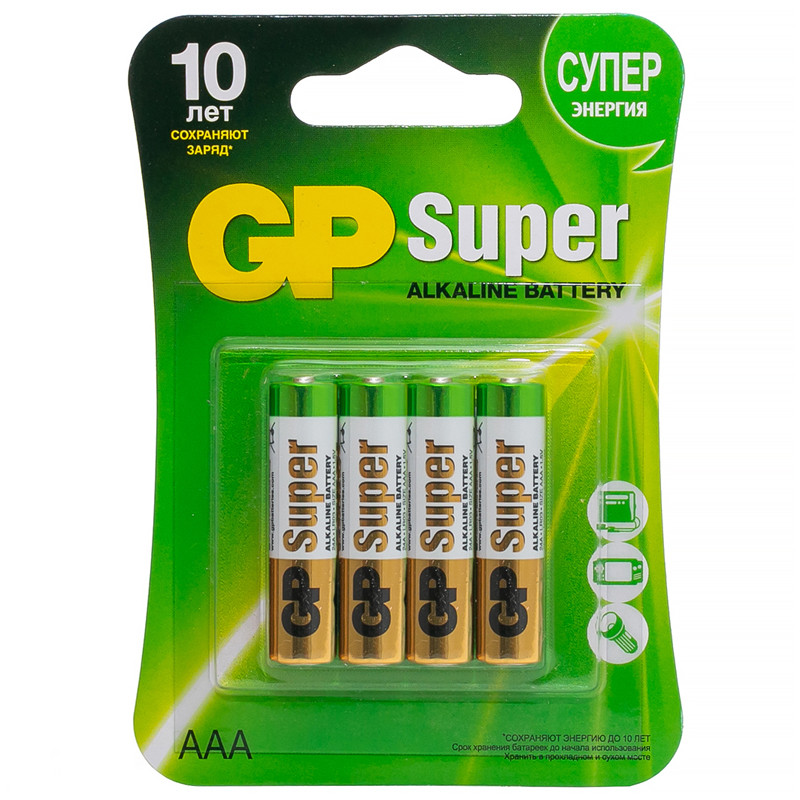 Батарейки GP Super AAA (LR03) 24A алкалиновые, блистер 4шт, BC4 GP 24A-2CR4