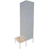 Шкаф металлический для одежды ПРАКТИК LS-21-60 (1500) с выдвижной скамейкой Сосна
