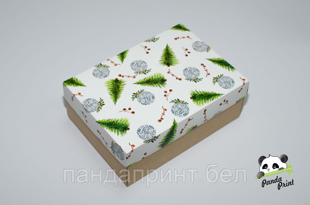Коробка 270х190х100 Елка с синим шаром (крафт дно)