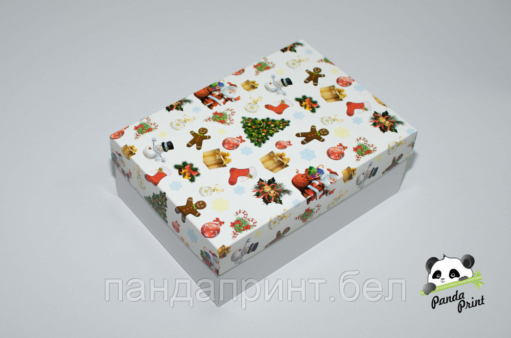 Коробка 270х190х100 Дед мороз и имбирный человечек (белое дно)