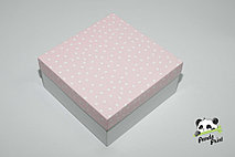 Коробка 220х220х100 Сердечки белые на розовом (белое дно)