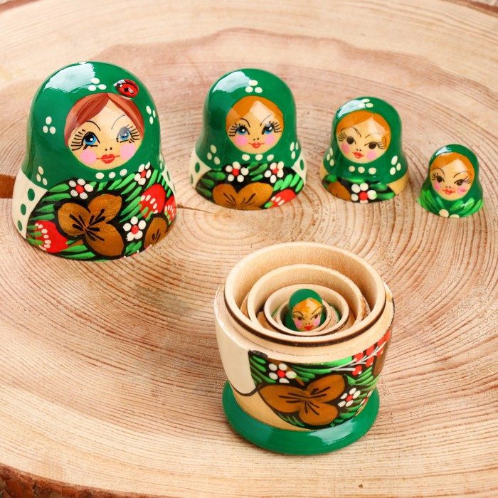 Матрёшка «Божья коровка», зелёное платье, 5 кукольная, 10-12 см - фото 4 - id-p217718000