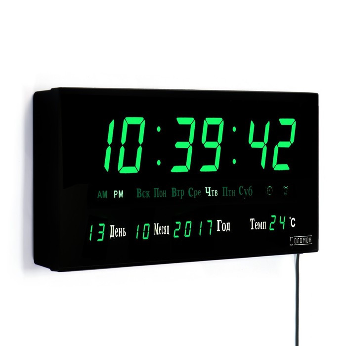 Часы электронные настенные, настольные "Соломон", с будильником, 15 х 36 см, зеленые цифры - фото 3 - id-p217720142