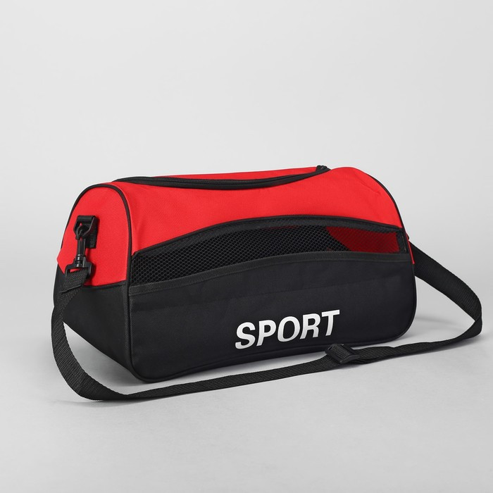 Сумка спортивная на молнии, наружный карман, длинный ремень, цвет красный/чёрный - фото 1 - id-p217720131