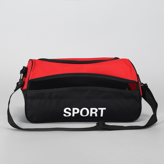Сумка спортивная на молнии, наружный карман, длинный ремень, цвет красный/чёрный - фото 2 - id-p217720131