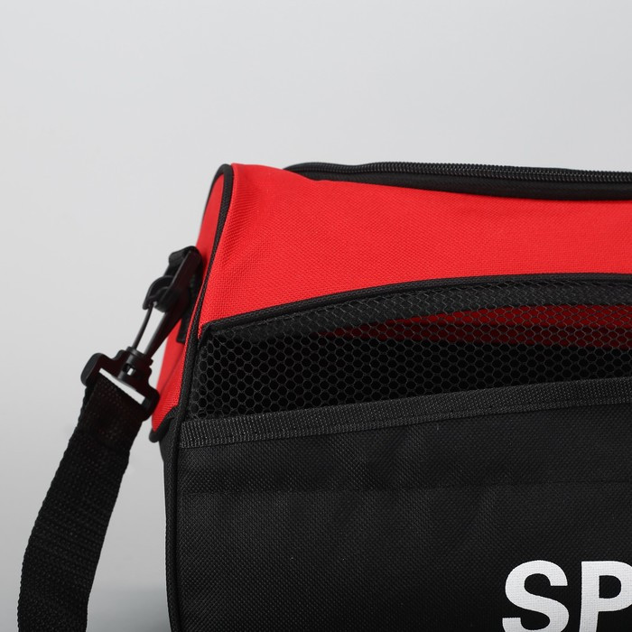Сумка спортивная на молнии, наружный карман, длинный ремень, цвет красный/чёрный - фото 4 - id-p217720131