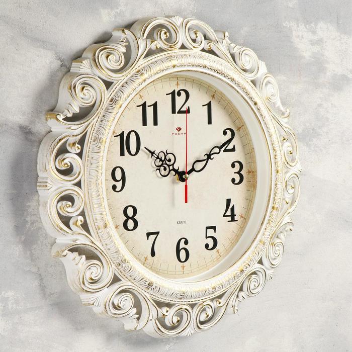 Часы настенные, серия: Интерьер, плавный ход, d=40.5 см, белые с золотом - фото 2 - id-p217720202